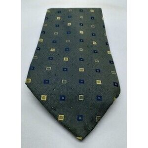 Brooks Basics Silk Men's Tie. Green Designer Necktie with Multicolor Squares USA